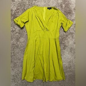 Mint Limit Chartreuse Shawl Collar A-Line Dress
